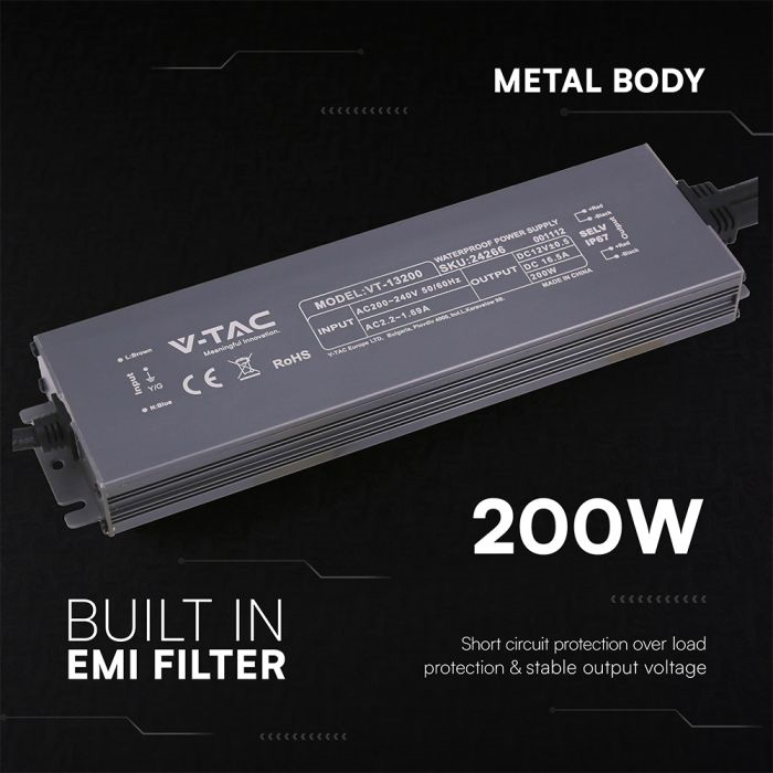 LED Захранване 200W 12VDC_16.5A IP67