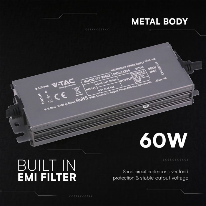 LED Захранване 60W 24VDC_2.5A IP67
